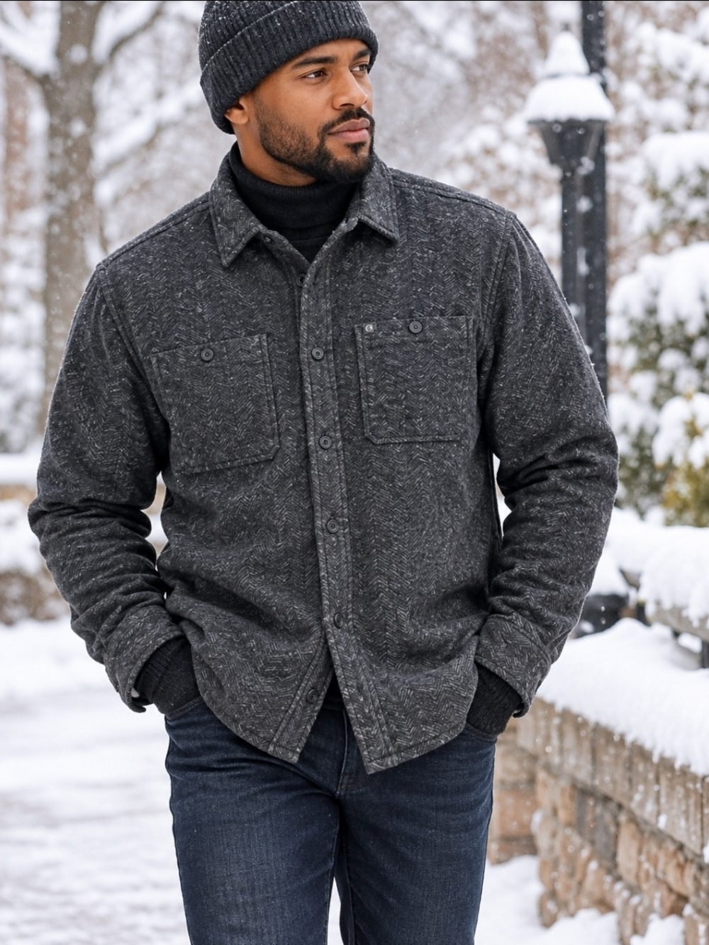 The American Outdorsman Men's Dark Gray Wool-Blend Shirt Jacket Size Medium